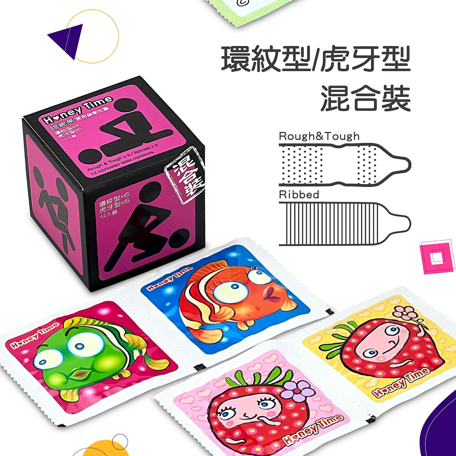 Honey Time【輸入折扣碼享優惠】保險套 (紫黃藍)混合裝/三合一型/混合型/12入×3款:圖片 3