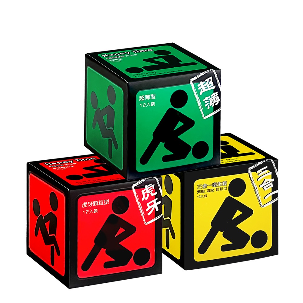 Honey Time【輸入折扣碼享優惠】保險套 (紅黃綠)虎牙型/三合一型/超薄型/12入×3款